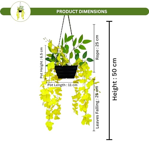 fancymart Artificial Wisteria in Boat Hanging Pot (Height : 60 cm) Artificial Flowers Home Decor Items, Wall hangings for Home Decoration (Yellow1) - Image 3
