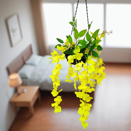 fancymart Artificial Wisteria in Boat Hanging Pot (Height : 60 cm) Artificial Flowers Home Decor Items, Wall hangings for Home Decoration (Yellow1) - Image 4