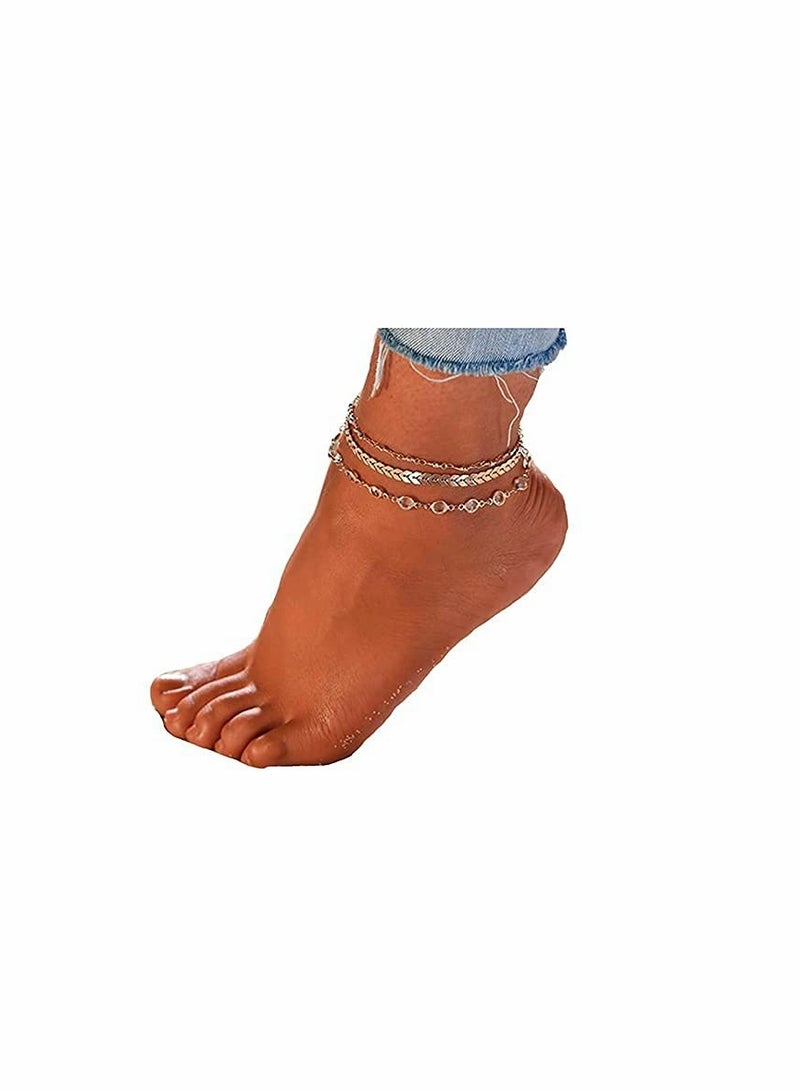 Excefore Three Layer Anklet Ankle Bracelet Foot Chain with Leaves Accessories Foot Jewelry - Image 1
