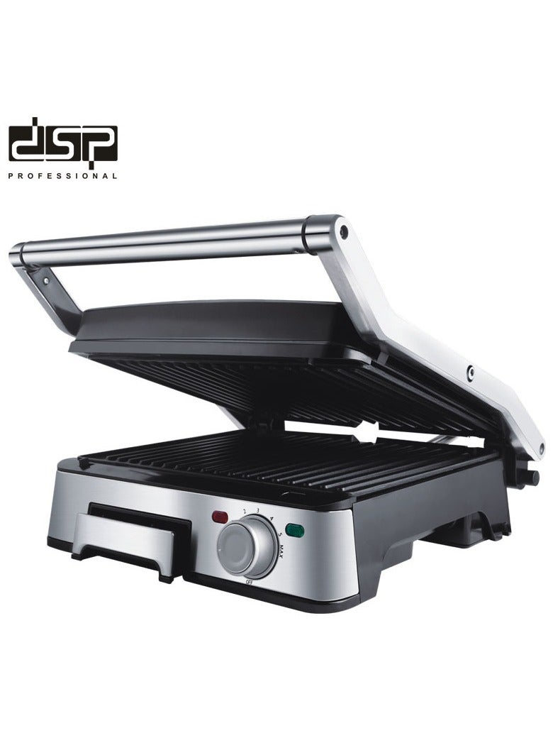 DSP Household Electric Grill – 1800W High Power, 180° Open Flat BBQ Mode, Nonstick Coated Plate, Less Oil & Smoke, Removable Grill Plate, Adjustable Temperature, Drip Tray, Stainless Steel Lid, Cool-Touch Handle - Image 1