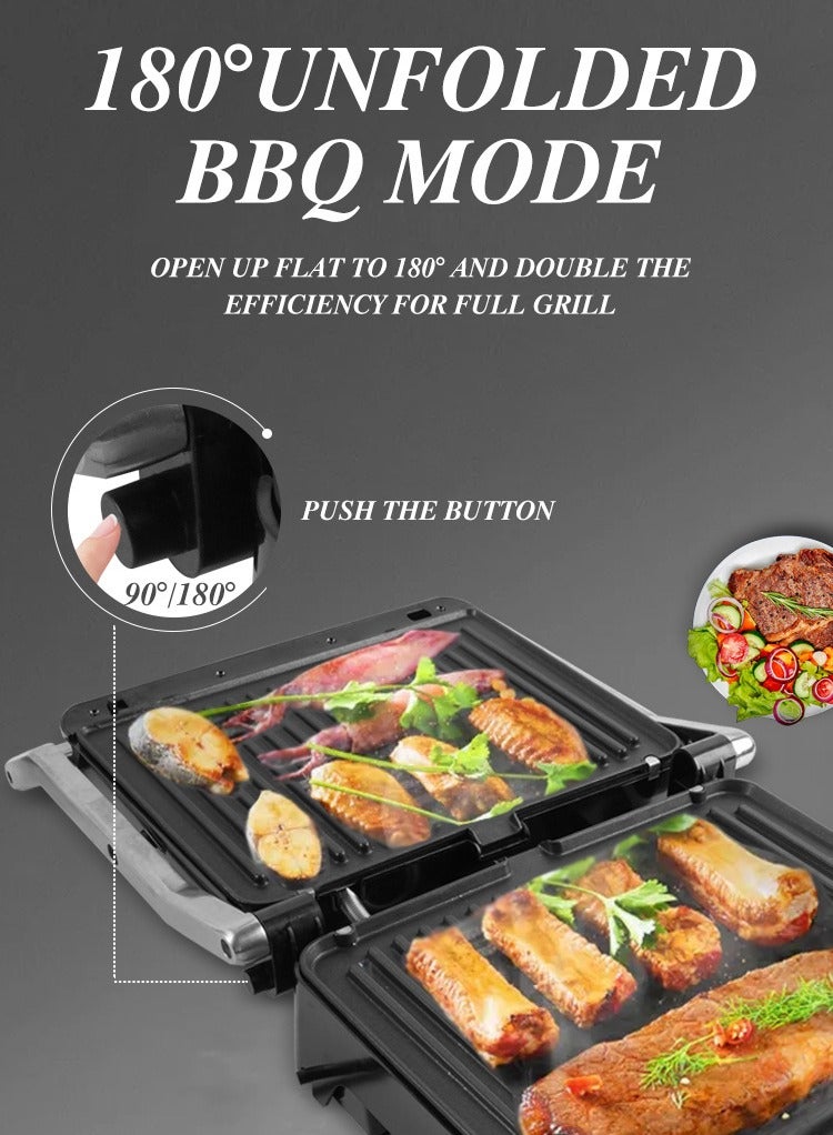 DSP Household Electric Grill – 1800W High Power, 180° Open Flat BBQ Mode, Nonstick Coated Plate, Less Oil & Smoke, Removable Grill Plate, Adjustable Temperature, Drip Tray, Stainless Steel Lid, Cool-Touch Handle - Image 4