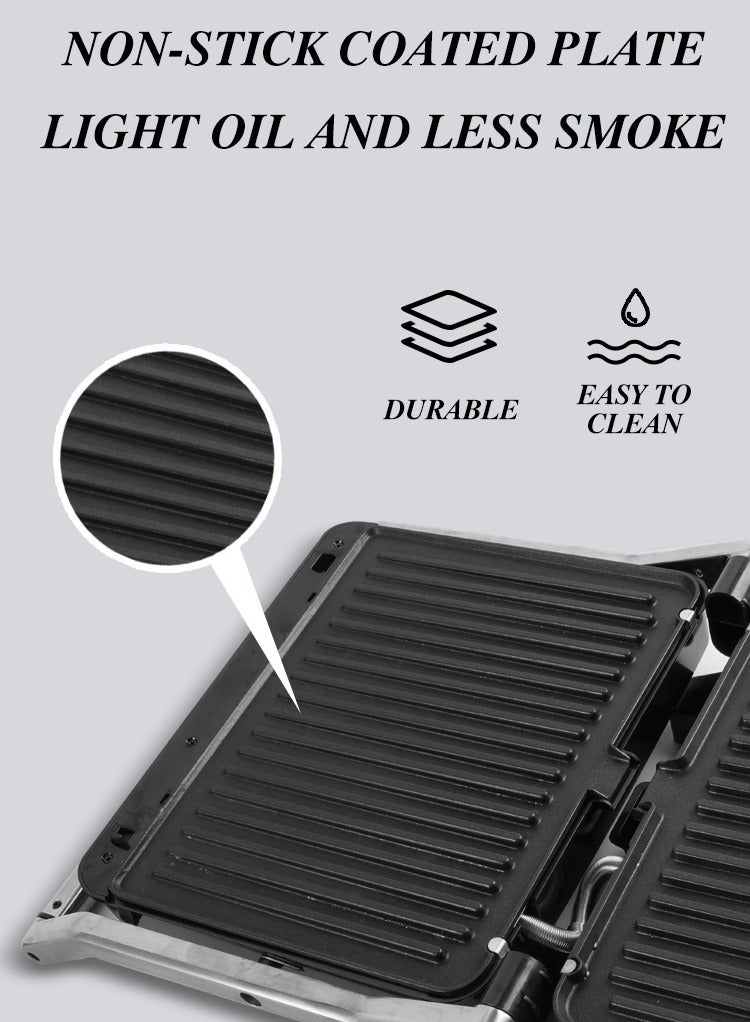 DSP Household Electric Grill – 1800W High Power, 180° Open Flat BBQ Mode, Nonstick Coated Plate, Less Oil & Smoke, Removable Grill Plate, Adjustable Temperature, Drip Tray, Stainless Steel Lid, Cool-Touch Handle - Image 5