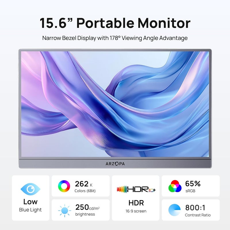 ترقية التكنولوجيا المبتكرة شاشة المحمولة 15.6 بوصة FHD 1080P - شاشة كمبيوتر محمول فائقة النحافة مع حامل - شاشة IPS لأجهزة الكمبيوتر الشخصي، ماك، الهاتف، إكس بوكس، بلاي ستيشن 5 - اتصال USB C و HDMI - A1 رمادي - Image 2