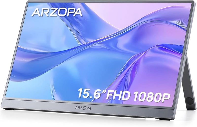 ترقية التكنولوجيا المبتكرة شاشة المحمولة 15.6 بوصة FHD 1080P - شاشة كمبيوتر محمول فائقة النحافة مع حامل - شاشة IPS لأجهزة الكمبيوتر الشخصي، ماك، الهاتف، إكس بوكس، بلاي ستيشن 5 - اتصال USB C و HDMI - A1 رمادي - Image 1