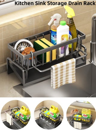 Kitchen Sink Storage Rack with Towel Rod Sink Drying Drainer Rack,Toilet Storage Rack, Soap Dishcloth Brush Holder Organizer for Kitchen,Kitchen Faucet Sponge Holder,Drain Rack for Sponge, Soap, Brush, Towel, Scrubbers, Bathroom and Kitchen Supplies - pzsku/ZBC624A62CD719C9646CCZ/45/1743996527/492644b0-75df-43c0-8f05-64a6e3762417