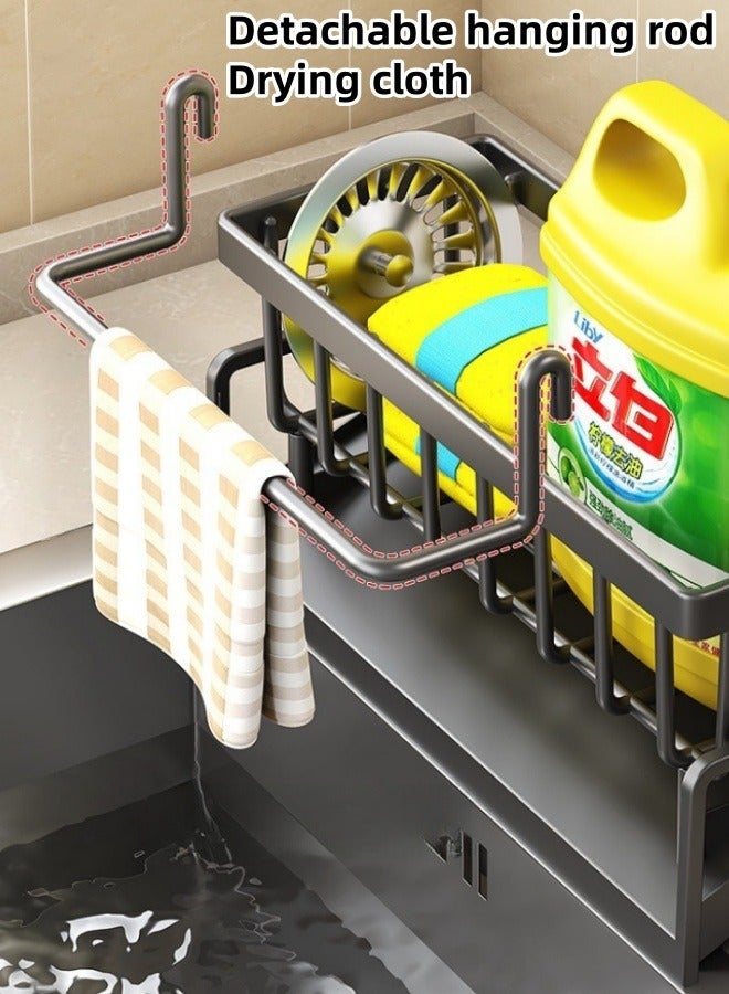 Kitchen Sink Storage Rack with Towel Rod Sink Drying Drainer Rack,Toilet Storage Rack, Soap Dishcloth Brush Holder Organizer for Kitchen,Kitchen Faucet Sponge Holder,Drain Rack for Sponge, Soap, Brush, Towel, Scrubbers, Bathroom and Kitchen Supplies