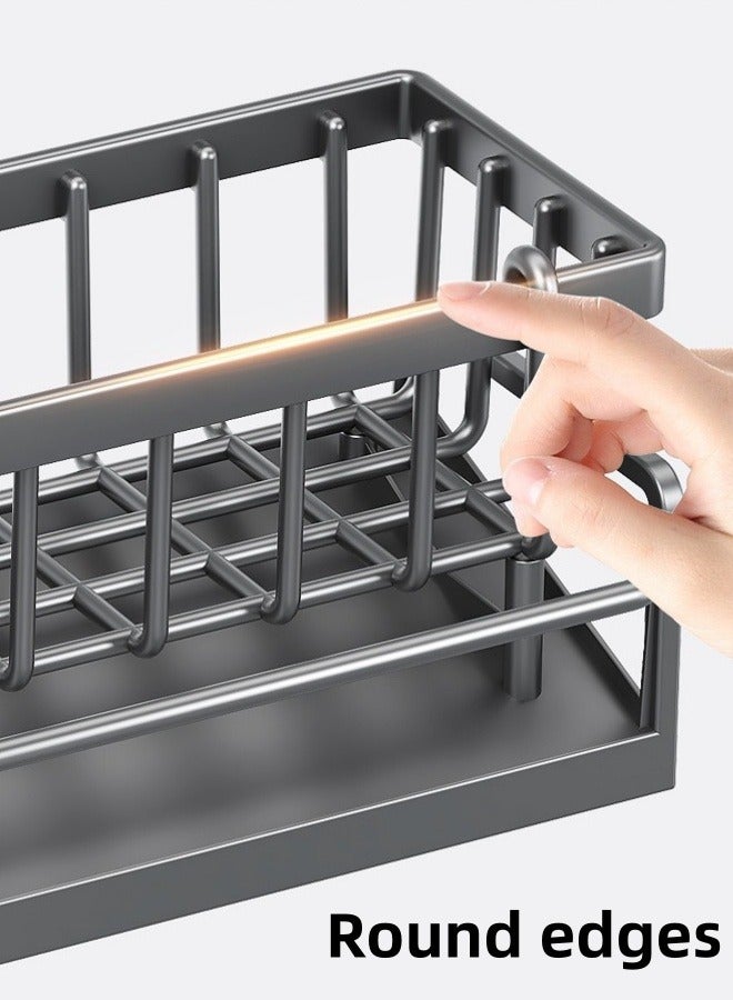 Kitchen Sink Storage Rack with Towel Rod Sink Drying Drainer Rack,Toilet Storage Rack, Soap Dishcloth Brush Holder Organizer for Kitchen,Kitchen Faucet Sponge Holder,Drain Rack for Sponge, Soap, Brush, Towel, Scrubbers, Bathroom and Kitchen Supplies