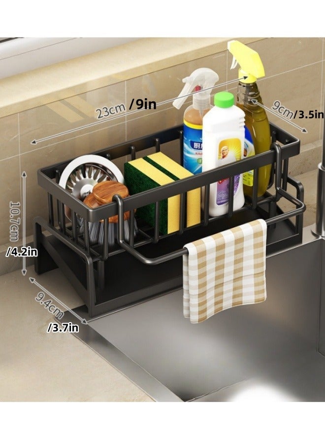 Kitchen Sink Storage,Drying Drainer Rack,Dish Drying Rack,Storage Rack with Towel Rod Sink , Soap Dishcloth Brush Holder Organizer for Kitchen,Kitchen Faucet Sponge Holder,Drain Rack for Sponge, Soap, Brush, Towel - Image 2