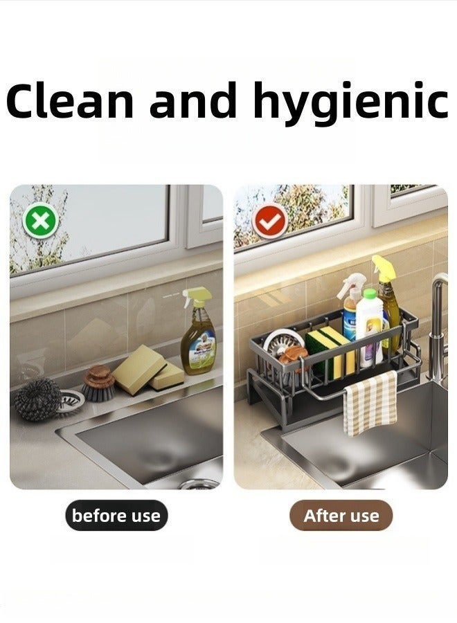 Kitchen Sink Storage,Drying Drainer Rack,Dish Drying Rack,Storage Rack with Towel Rod Sink , Soap Dishcloth Brush Holder Organizer for Kitchen,Kitchen Faucet Sponge Holder,Drain Rack for Sponge, Soap, Brush, Towel - Image 5