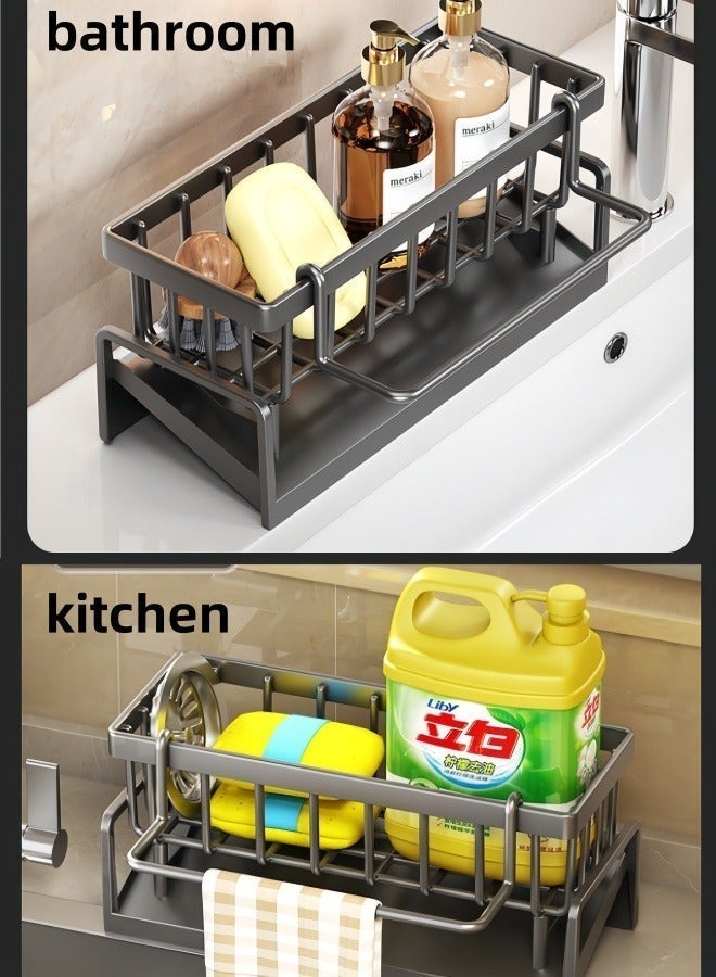 Kitchen Sink Storage,Drying Drainer Rack,Dish Drying Rack,Storage Rack with Towel Rod Sink , Soap Dishcloth Brush Holder Organizer for Kitchen,Kitchen Faucet Sponge Holder,Drain Rack for Sponge, Soap, Brush, Towel - Image 3