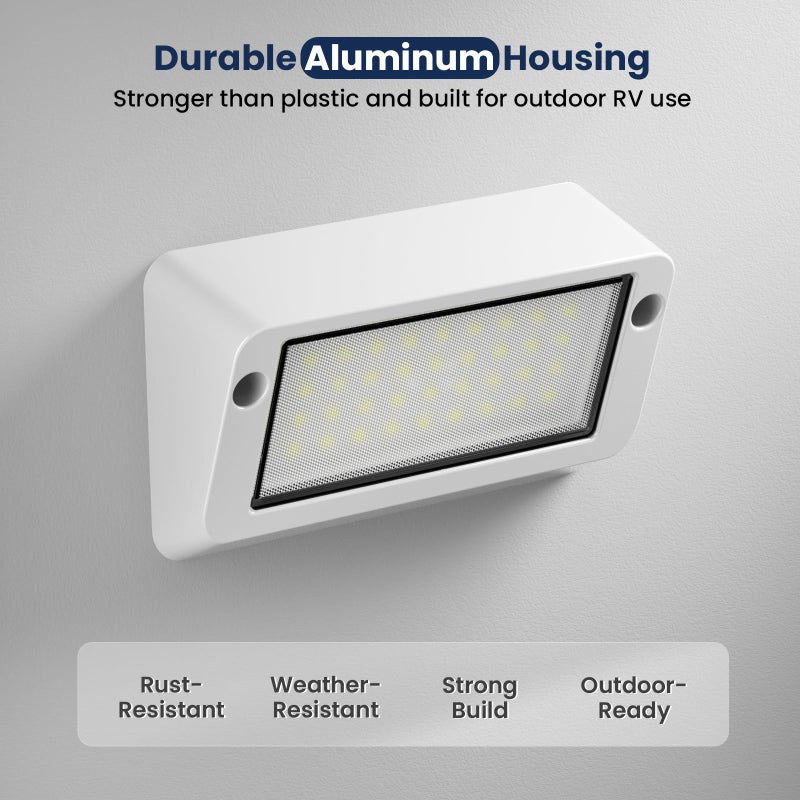 Safoner Aluminum RV LED Porch Light- Dual Color Switchable White & Amber, 1400LM Bright Outdoor Light, IP67 Waterproof 12-30V DC, for Campers, Trailers, Motorhomes (White Housing)- 1 Pack - Image 4