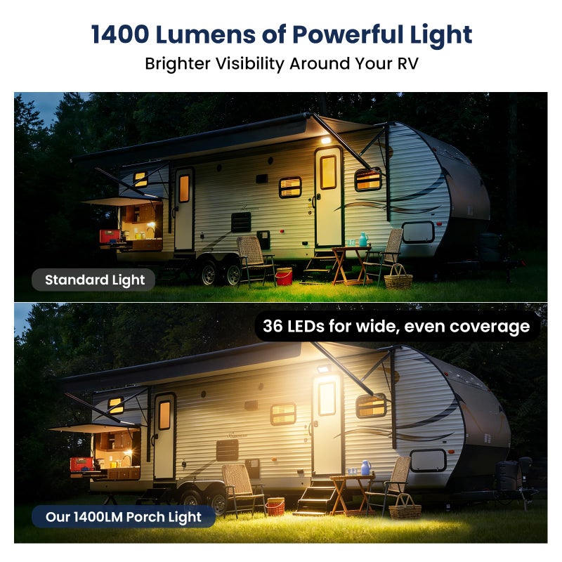 Safoner Aluminum RV LED Porch Light- Dual Color Switchable White & Amber, 1400LM Bright Outdoor Light, IP67 Waterproof 12-30V DC, for Campers, Trailers, Motorhomes (White Housing)- 1 Pack - Image 2