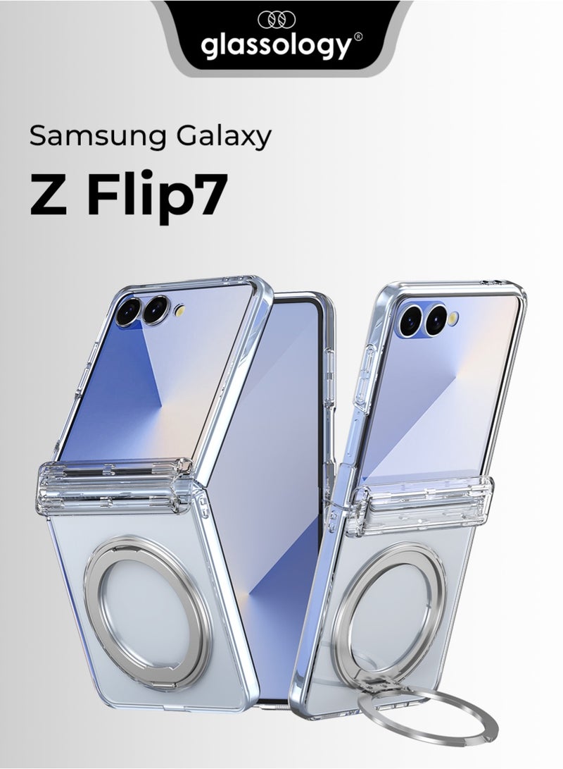 glassology حافظة زجاجية مغناطيسية شفافة لجهاز سامسونج جالاكسي Z Flip7 – قاعدة حلقة دوارة 360°، مقاومة للصدمات ومتوافقة مع حوامل السيارات. - Image 1
