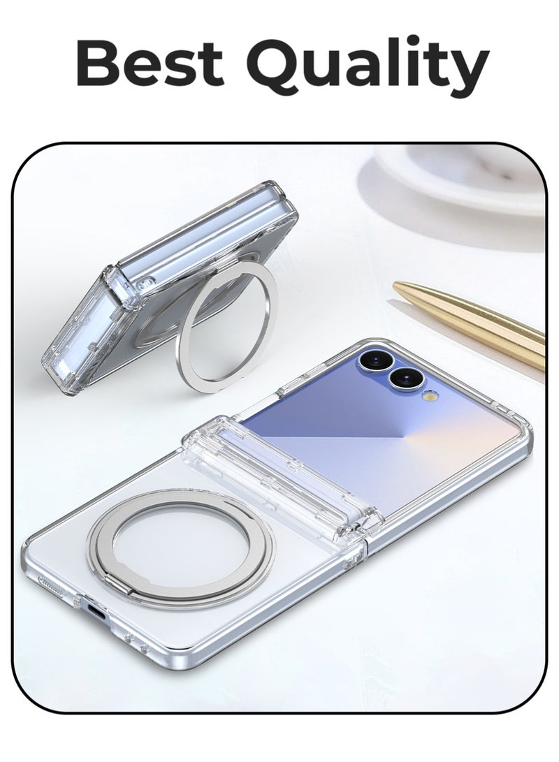 glassology حافظة زجاجية مغناطيسية شفافة لجهاز سامسونج جالاكسي Z Flip7 – قاعدة حلقة دوارة 360°، مقاومة للصدمات ومتوافقة مع حوامل السيارات. - Image 3