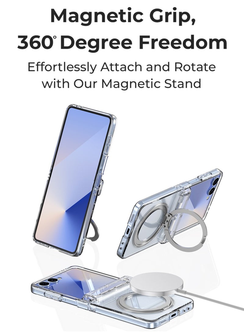 glassology حافظة زجاجية مغناطيسية شفافة لجهاز سامسونج جالاكسي Z Flip7 – قاعدة حلقة دوارة 360°، مقاومة للصدمات ومتوافقة مع حوامل السيارات. - Image 4