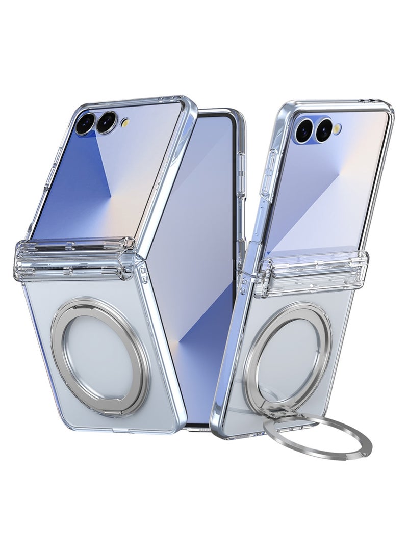 glassology حافظة زجاجية مغناطيسية شفافة لجهاز سامسونج جالاكسي Z Flip7 – قاعدة حلقة دوارة 360°، مقاومة للصدمات ومتوافقة مع حوامل السيارات. - Image 5