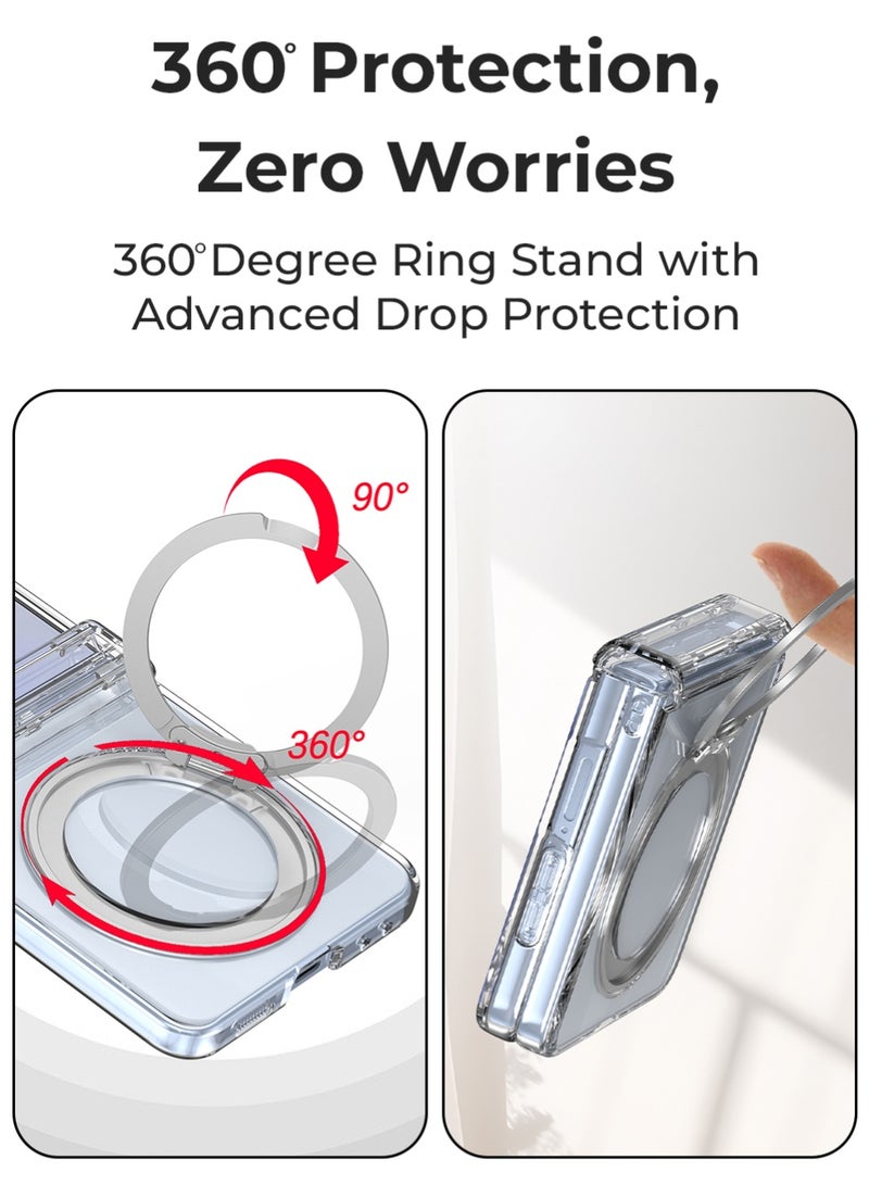 glassology حافظة زجاجية مغناطيسية شفافة لجهاز سامسونج جالاكسي Z Flip7 – قاعدة حلقة دوارة 360°، مقاومة للصدمات ومتوافقة مع حوامل السيارات. - Image 2