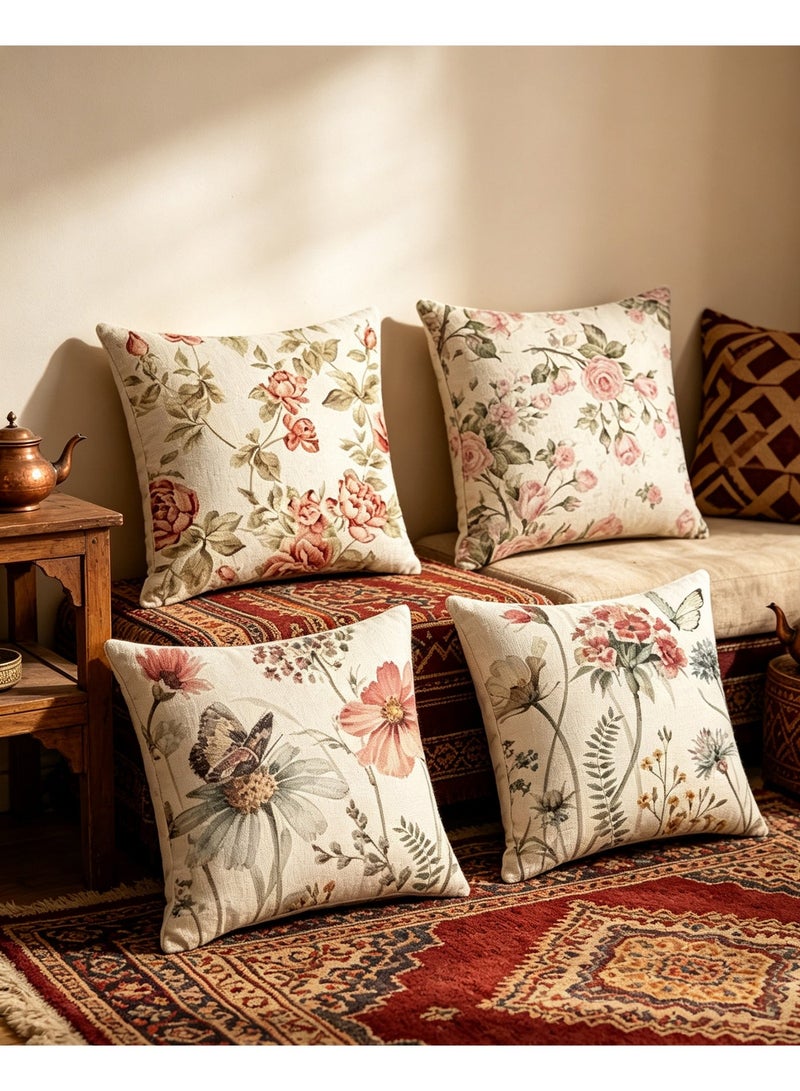 Bukela 4PCS Decorative Throw Pillow Covers 18x18 inches Set of Birds Butterfly and Plant Cushion Covers 45cm x 45cm Boho Linen Square Throw Pillow Cases for Living Room Sofa Couch Bed Pillowcases - Image 5