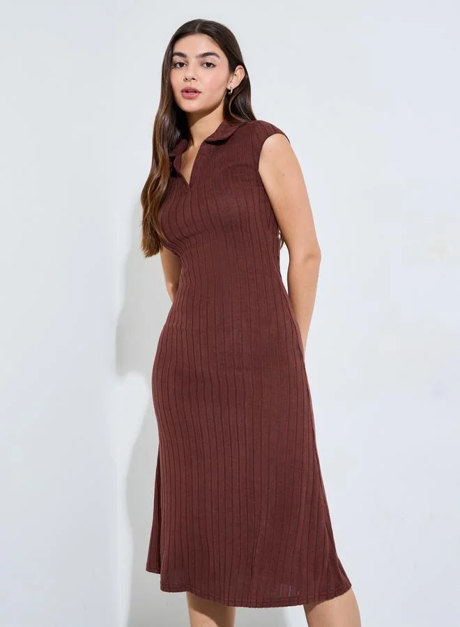 ستايلي Brown Rib Sheath Midi Dress