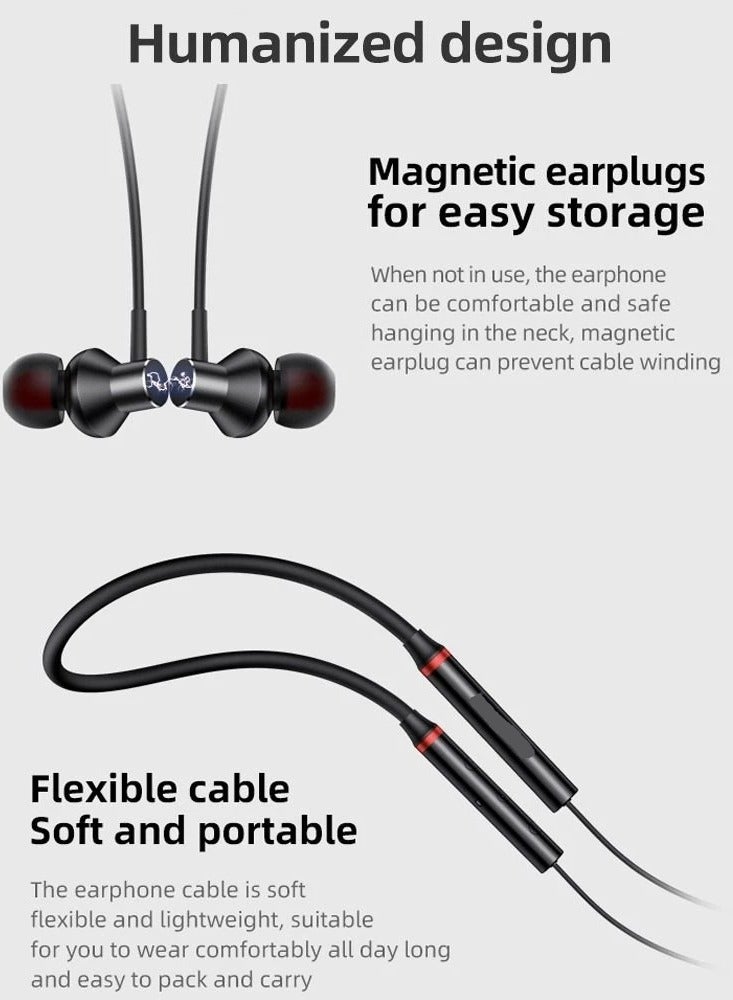 HE05X Bluetooth Sports Earphones, Magnetic Design, Stereo Sound, 12-Hour Battery Life, Bluetooth 5.0, Black - Image 3