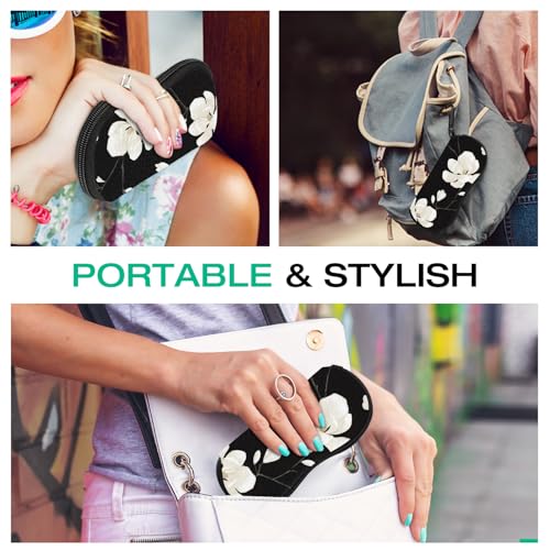 MoKo Sunglasses Soft Case Ultra Light Neoprene Zipper Eyeglass Case with Clip, Black & White Magnolia - Image 5