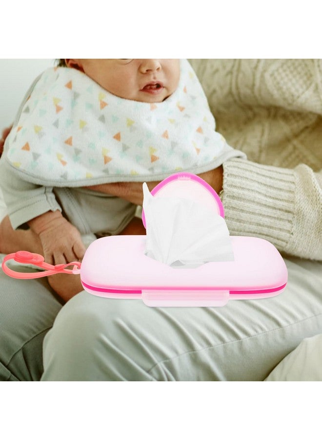 Healifty Baby Wipes Dispenser Wet Tissue Box Case Refillable Pouch Wipe Holders with Flip-Top for Diaper Bag Stroller Travel Backpack 8.66 X 5.31 X 1.37 in Pink - Image 3