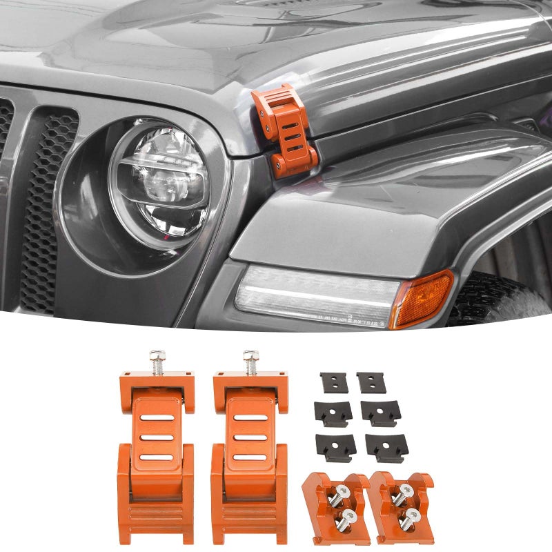 طقم قفل غطاء محرك السيارة من SQQP من الفولاذ المقاوم للصدأ مناسب لجيب رانجلر JK JKU من 2007 إلى 2018 ولجيب جلاديتور JT من 2018 إلى 2025 ملحقات خارجية برتقالية