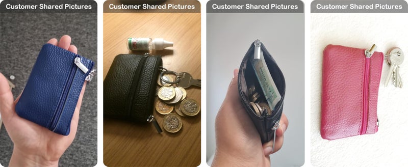 Hibate Black Small Leather Coin Purse Change Pouch for Women Men Kids with Zip Key Ring - Image 5