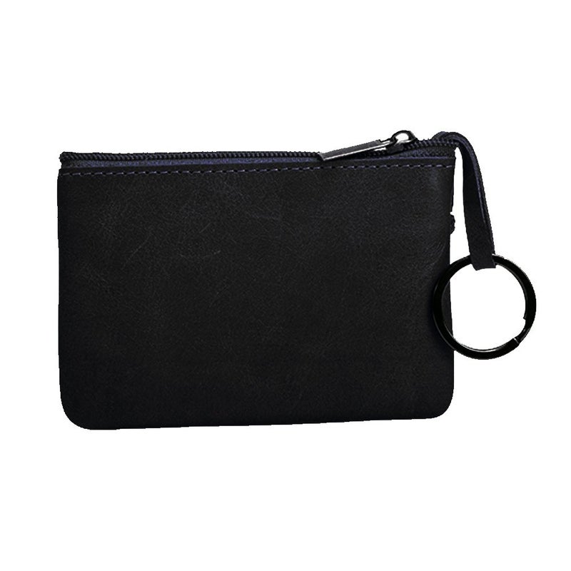 Hibate Black Small Leather Coin Purse Change Pouch for Women Men Kids with Zip Key Ring - Image 2
