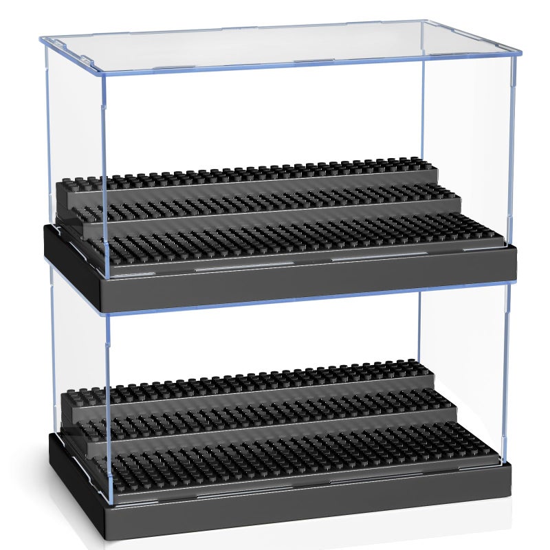 KKU Display Case for Minifigure Action Figures Blocks Acrylic Minifigure Display Case Box Storage with 3 Movable Steps Gift for Kids Adults Black 2 Pack - Image 2