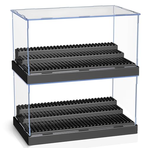 KKU Display Case for Minifigure Action Figures Blocks Acrylic Minifigure Display Case Box Storage with 3 Movable Steps Gift for Kids Adults Black 2 Pack - Image 1