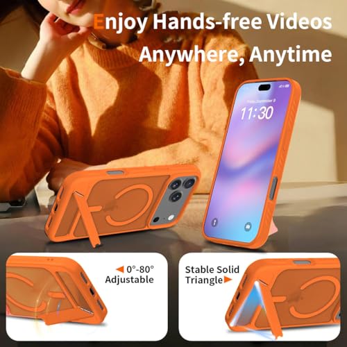 Elzzi Translucent Matte Kickstand Compatible with Mag-Safe Case for iPhone 17 Pro Max, Built-in Adjustable Camera Stand, Magnetic Mag-Safe Shockproof Phone Cover (Cosmic Orange) - Image 5