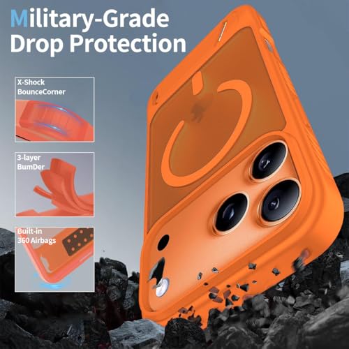 Elzzi Translucent Matte Kickstand Compatible with Mag-Safe Case for iPhone 17 Pro Max, Built-in Adjustable Camera Stand, Magnetic Mag-Safe Shockproof Phone Cover (Cosmic Orange) - Image 3