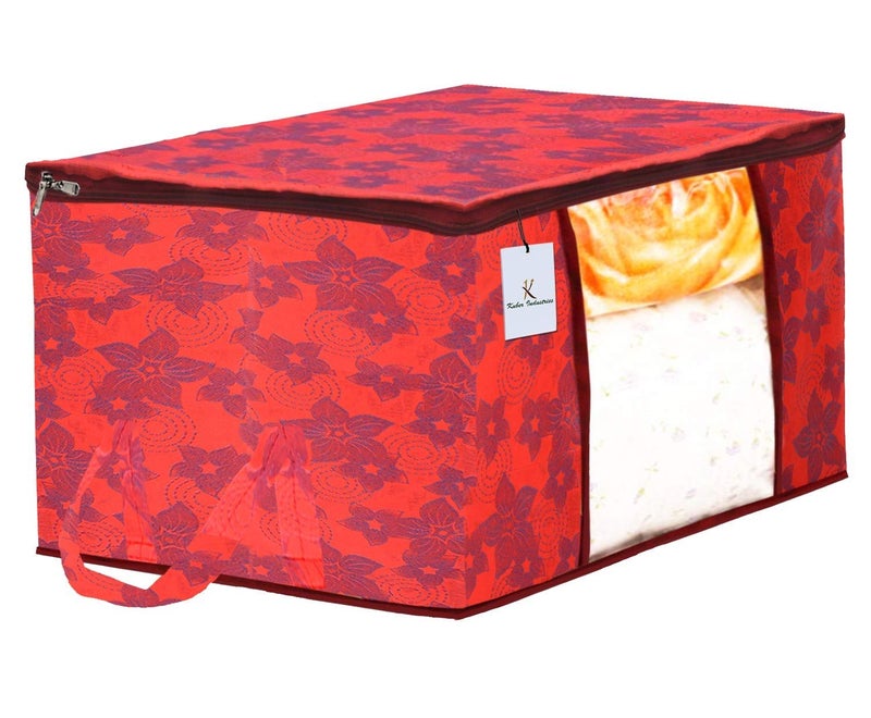 Kuber Industries Metalic Printed 8 Piece Non Woven Fabric Underbed Storage BagCloth OrganiserBlanket Cover with Transparent Window Gold Red CTKTC041203 - Image 4