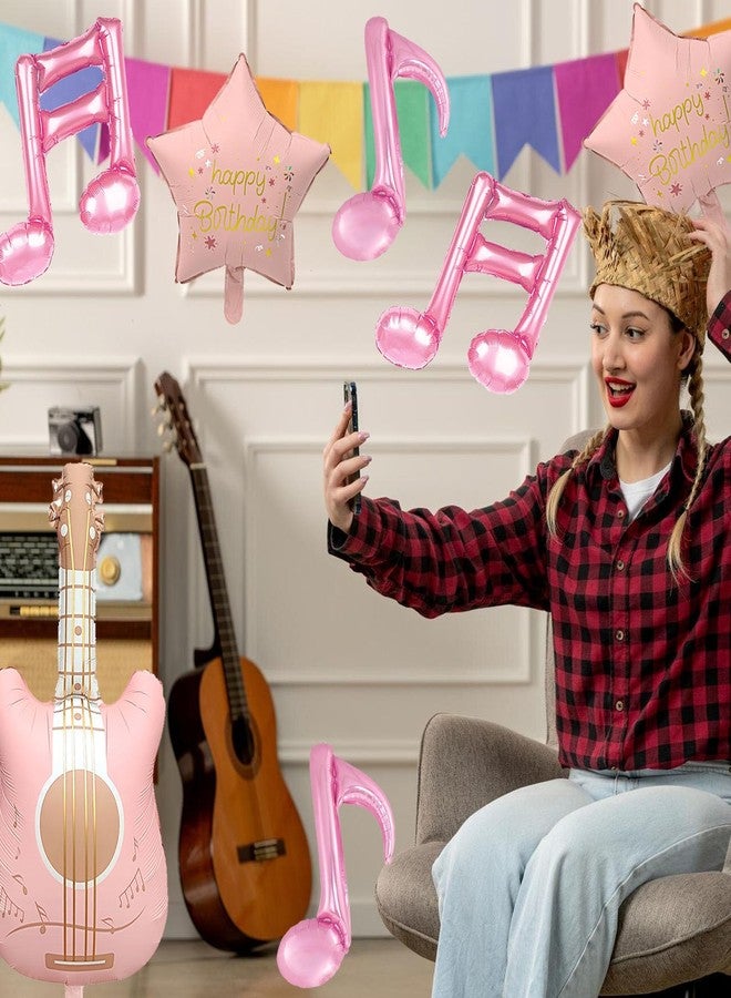 Chictry 7Pcs Pink Music Theme Decorations Guitar Music Note Balloons Rock Star Playset Popular Singer Birthday Party Baby Shower Supplies - Image 4