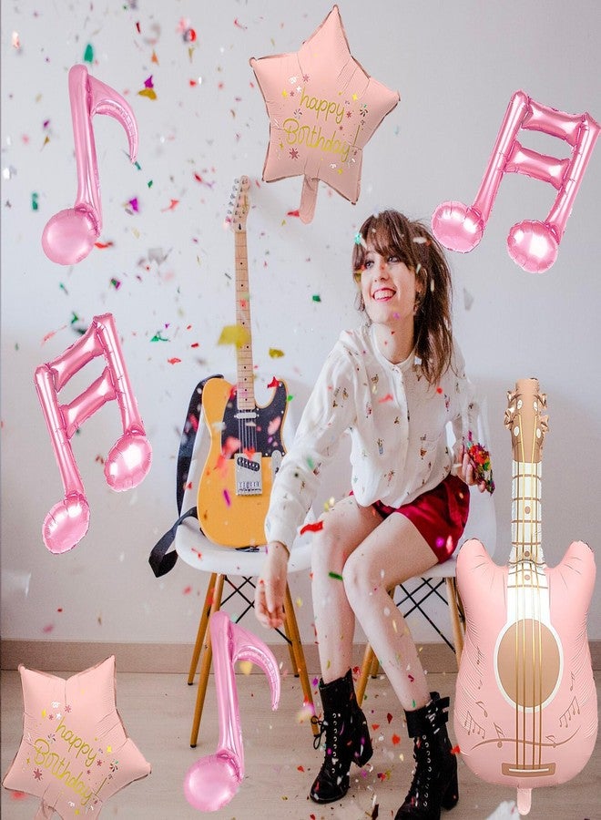 Chictry 7Pcs Pink Music Theme Decorations Guitar Music Note Balloons Rock Star Playset Popular Singer Birthday Party Baby Shower Supplies - Image 3