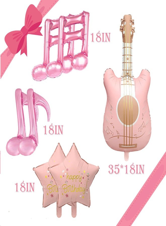 Chictry 7Pcs Pink Music Theme Decorations Guitar Music Note Balloons Rock Star Playset Popular Singer Birthday Party Baby Shower Supplies - Image 2