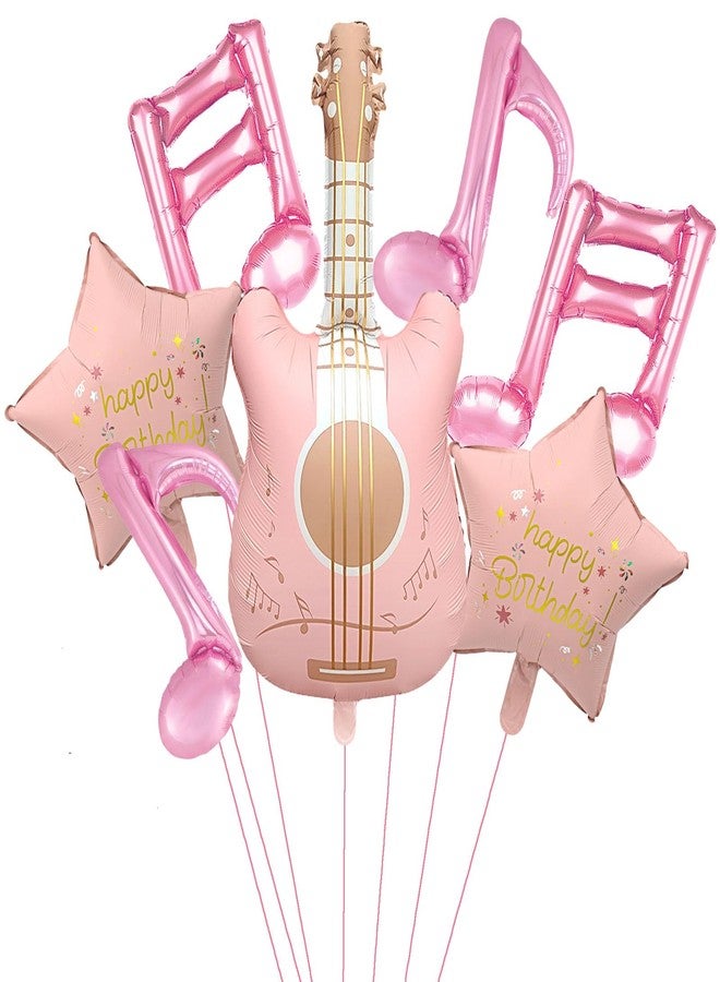 Chictry 7Pcs Pink Music Theme Decorations Guitar Music Note Balloons Rock Star Playset Popular Singer Birthday Party Baby Shower Supplies - Image 1