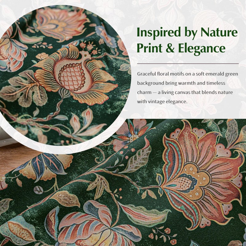 FMFUNCTEX 100% Boho Blackout Floral Curtains for Bedroom, Vintage Flower Patternd Emerald Green Curtains 63 Inch Length for Living Room Darkening Thermal Insulated Grommet Window Drapes 2 Panels - Image 5