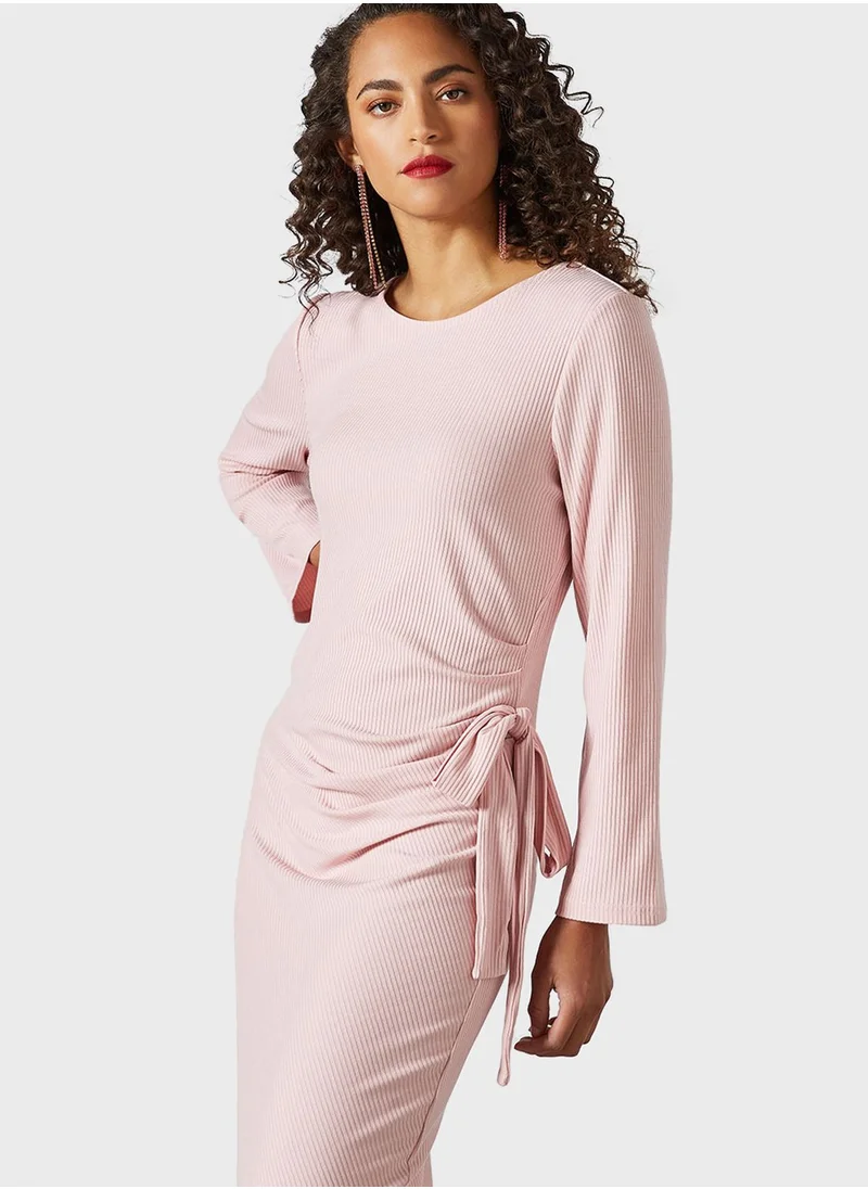 SIVVI for HANIYA Ribbed Knitted Tie Detail Dress