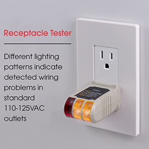 Power Gear Receptacle Tester, Standard 3-Wire, Circuit Analyzer, 110-125 VAC, 6 Visual LED Tests, ETL Listed – 50542 Gray - Image 2