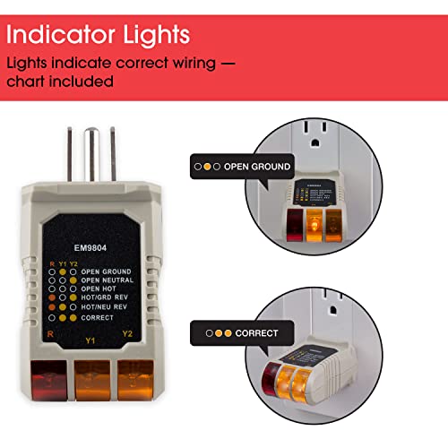 Power Gear Receptacle Tester, Standard 3-Wire, Circuit Analyzer, 110-125 VAC, 6 Visual LED Tests, ETL Listed – 50542 Gray - Image 4