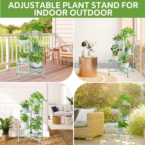 iDavosic.ly iDavosicly 5 Tier Large Plant Stand Indoor 10 Inch Wide Corner Tall Metal Plant Stands Outdoor for Multiple Plants Folding Tiered Flower Display Holder Rack Shelf Light Green - Image 3