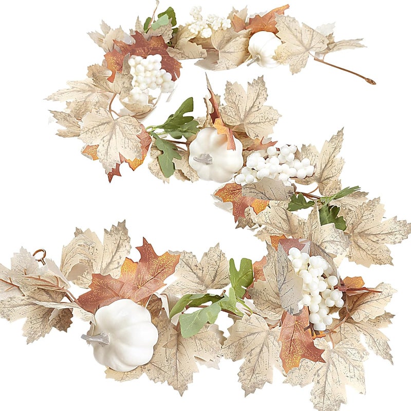 Sggvecsy Sggvecsy Fall Maple Leaf Garland with White Pumpkins Clusters of Berries Autumn Hanging Foliage for Home Indoor Outdoor Party Thanksgiving Fireplace Decor 1 PCS  - Image 1