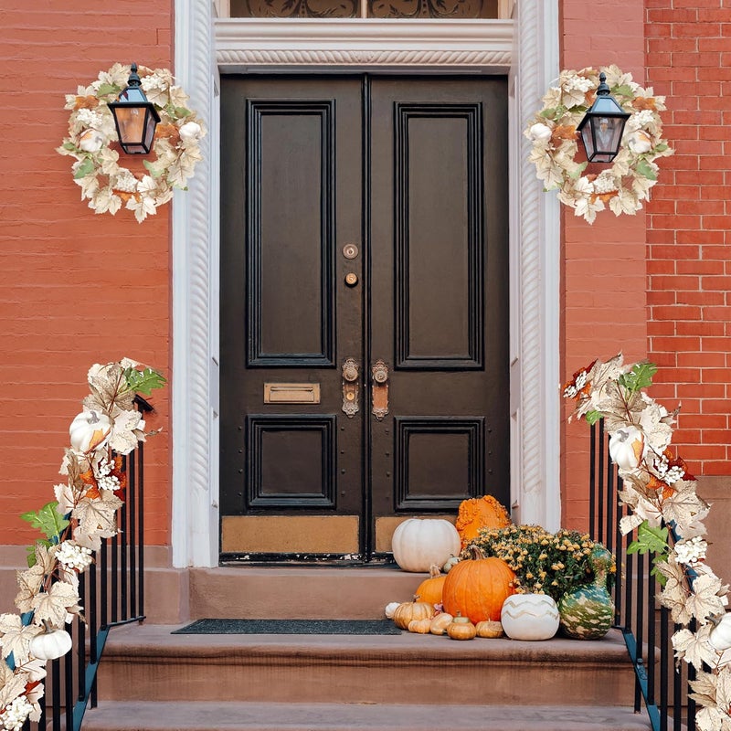 Sggvecsy Sggvecsy Fall Maple Leaf Garland with White Pumpkins Clusters of Berries Autumn Hanging Foliage for Home Indoor Outdoor Party Thanksgiving Fireplace Decor 1 PCS  - Image 3