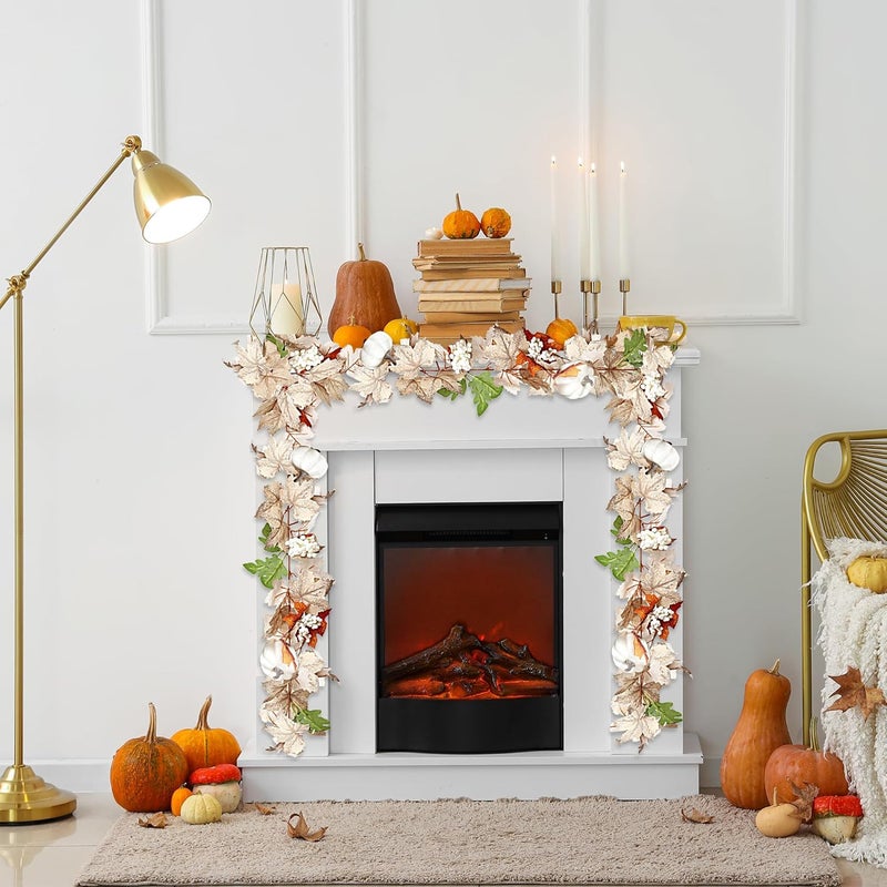 Sggvecsy Sggvecsy Fall Maple Leaf Garland with White Pumpkins Clusters of Berries Autumn Hanging Foliage for Home Indoor Outdoor Party Thanksgiving Fireplace Decor 1 PCS  - Image 4