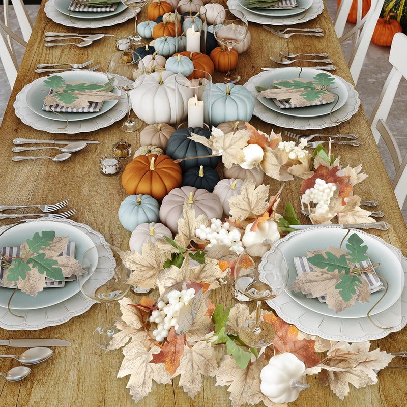 Sggvecsy Sggvecsy Fall Maple Leaf Garland with White Pumpkins Clusters of Berries Autumn Hanging Foliage for Home Indoor Outdoor Party Thanksgiving Fireplace Decor 1 PCS  - Image 5
