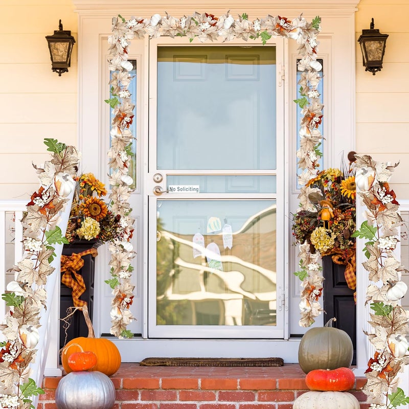 Sggvecsy Sggvecsy Fall Maple Leaf Garland with White Pumpkins Clusters of Berries Autumn Hanging Foliage for Home Indoor Outdoor Party Thanksgiving Fireplace Decor 1 PCS  - Image 2