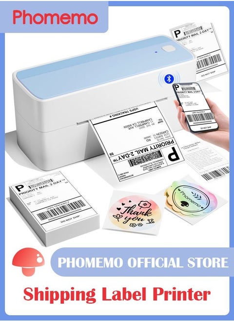 241-BT Bluetooth Thermal Label Printer, 4X6" Wireless Shipping Label Printer for Small Business, Label Printer for Shipping Packages, Compatible with iPhone, Android (White+Pale Blue)