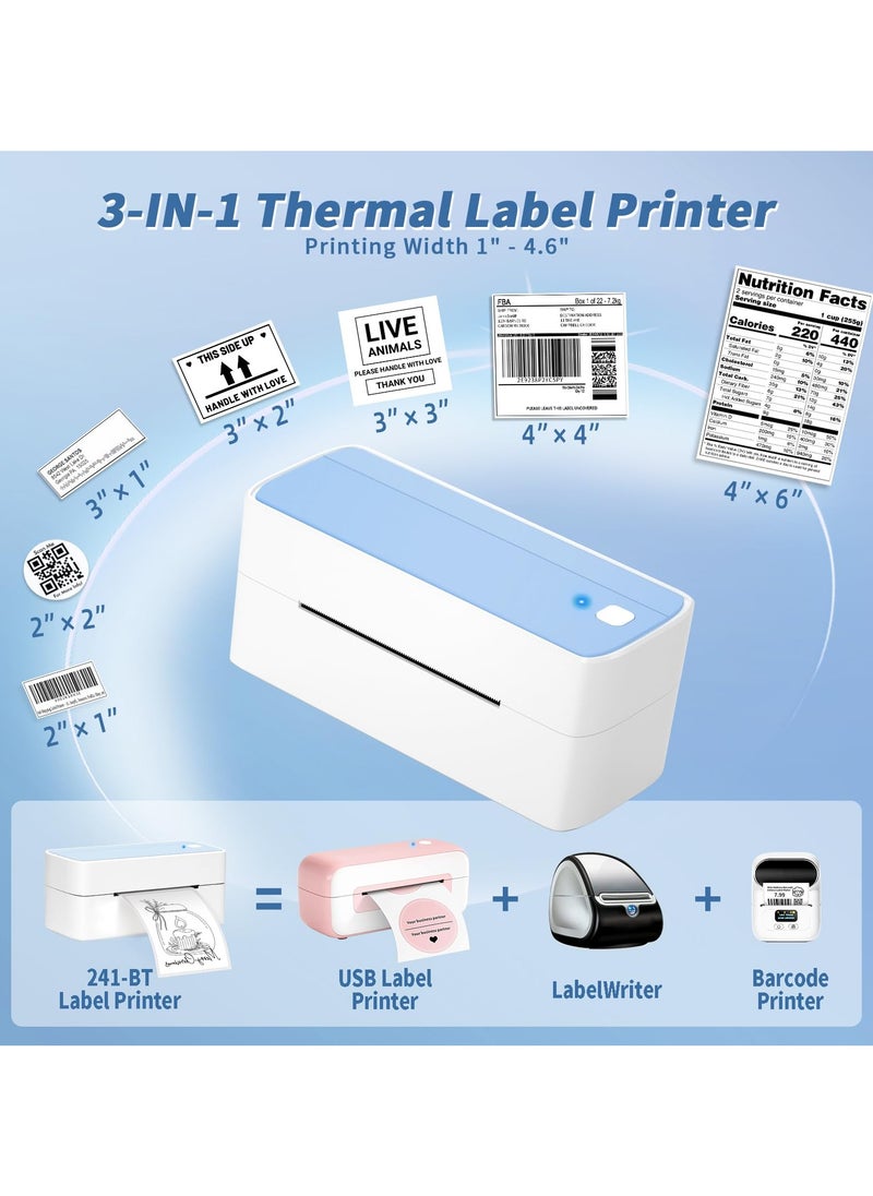phomemo - 241-BT Bluetooth Thermal Label Printer, 4X6" Wireless Shipping Label Printer for Small Business, Label Printer for Shipping Packages, Compatible with iPhone, Android (White+Pale Blue) - Image 1